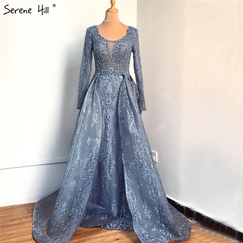 Low Prices Blue Muslim Beading Mermaid Lace  Crystal Design Evening Dresses 2024 Dubai Luxury  Plush Size Evening Gowns Serene Hill LA70424