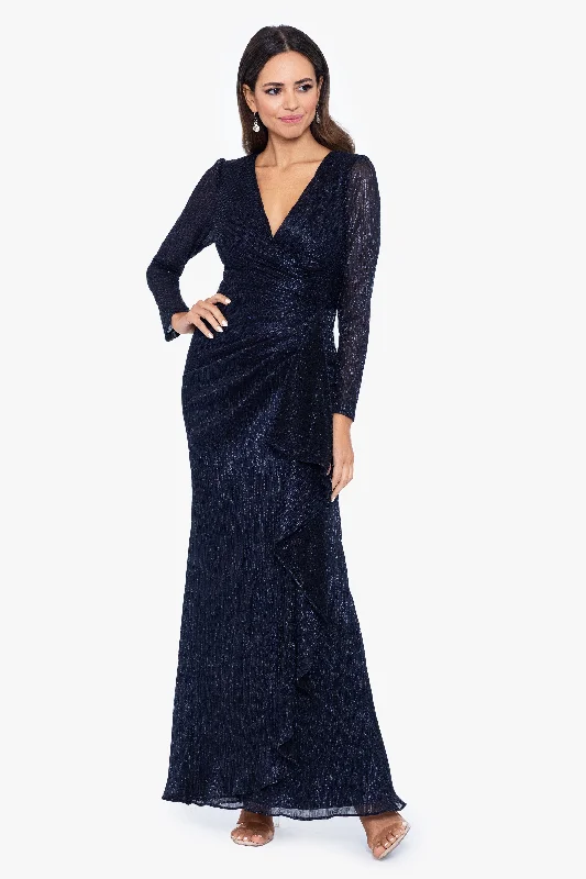 Clearance Event "Maggie" Long Pleated Metallic V-Neck Dress