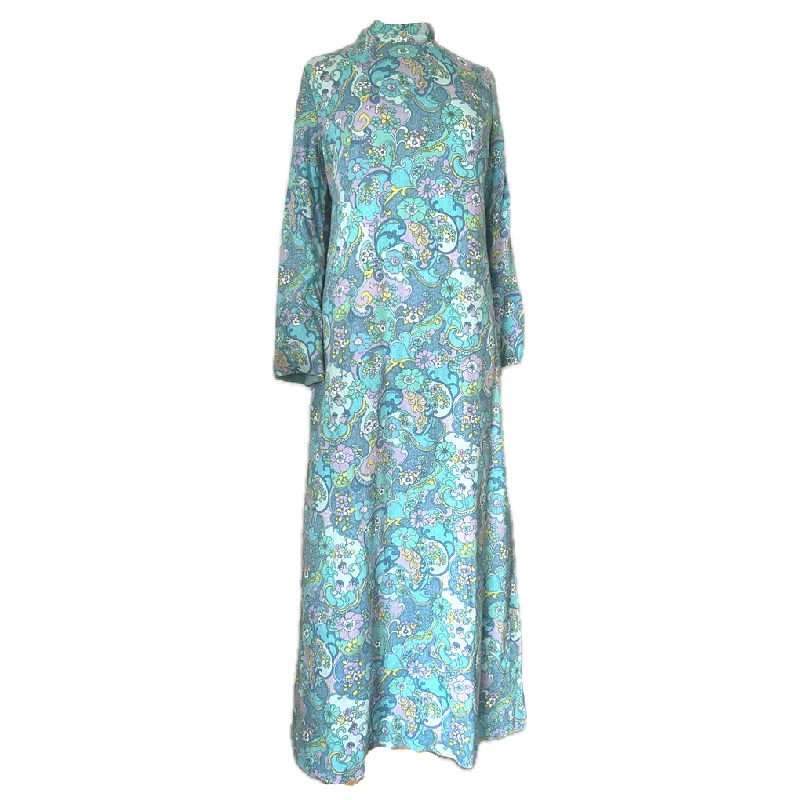 Final Clearance Psychedelic flower power vintage 1960s trumpet sleeved maxi dress