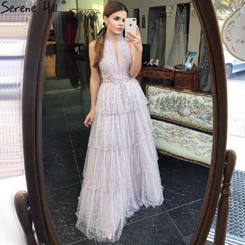 Exclusive Savings Serene Hill Pink A-Line Luxury Evening Dresses 2024 Halter Beaded Tiered Tulle For Women Party LA70806 Exclusive Savings Serene Hill Pink A-Line Luxury Evening Dresses 2024 Halter Beaded Tiered Tulle For Women Party LA70806