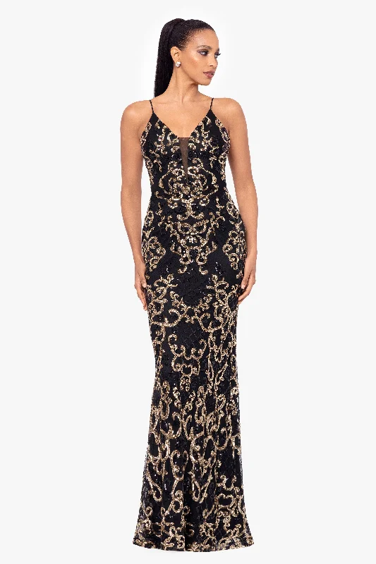Daily Specials "Jolene" Long Sequin Placement Spaghetti Strap Floor Length Dress