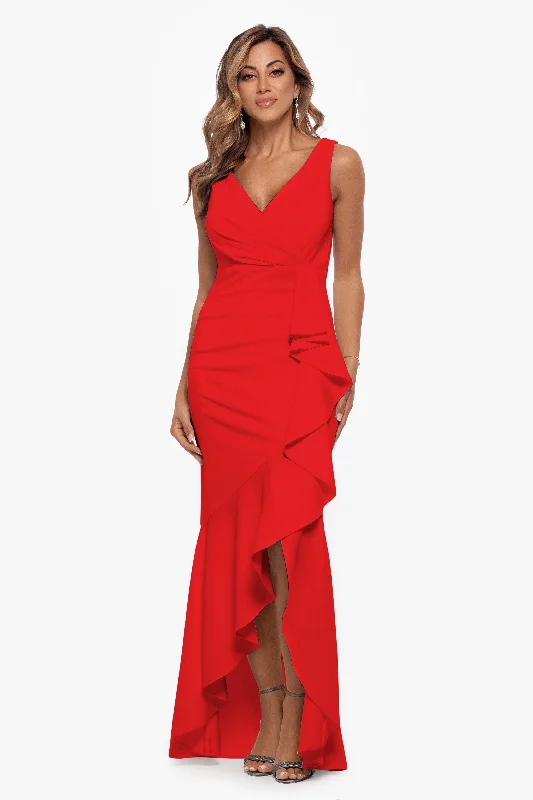 Super Savings Petite "Candace" Long V- Neck Hi Low Cascade Dress