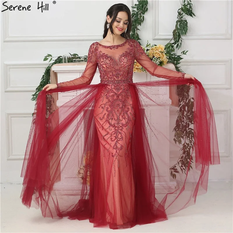 Discount Deals On Sale no return no refundSale Wine Red Diamond Crystal Evening Dress Long Sleeve LA6641 Discount Deals On Sale no return no refundSale Wine Red Diamond Crystal Evening Dress Long Sleeve LA6641