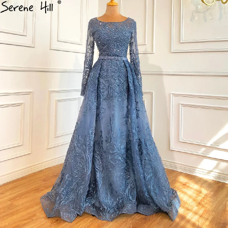 Buy Now Serene Hill Muslim Blue  Lace Beaded Luxury Evening Dresses Gowns 2024 O-Neck Mermaid Elegant For Women Party LA70834