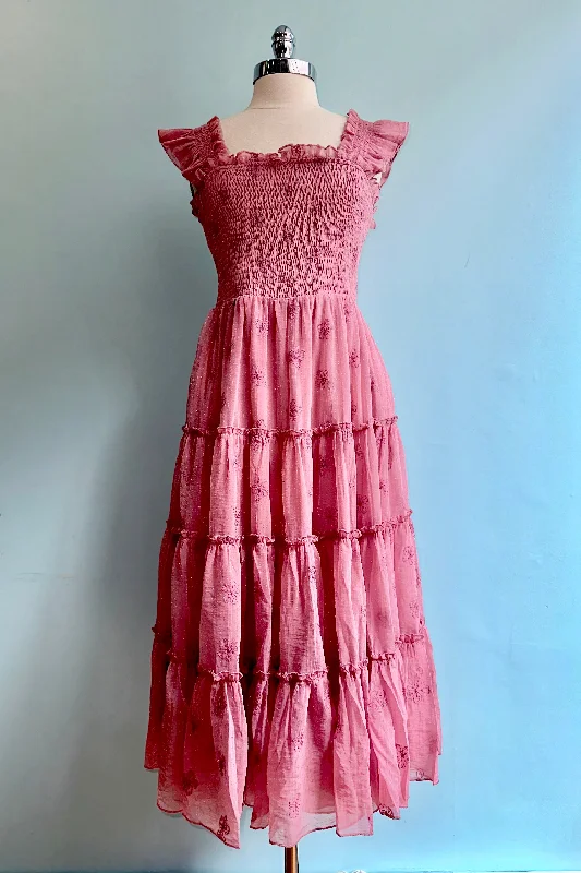 Don't Wait Pink Floral Embroidered Midi Dress