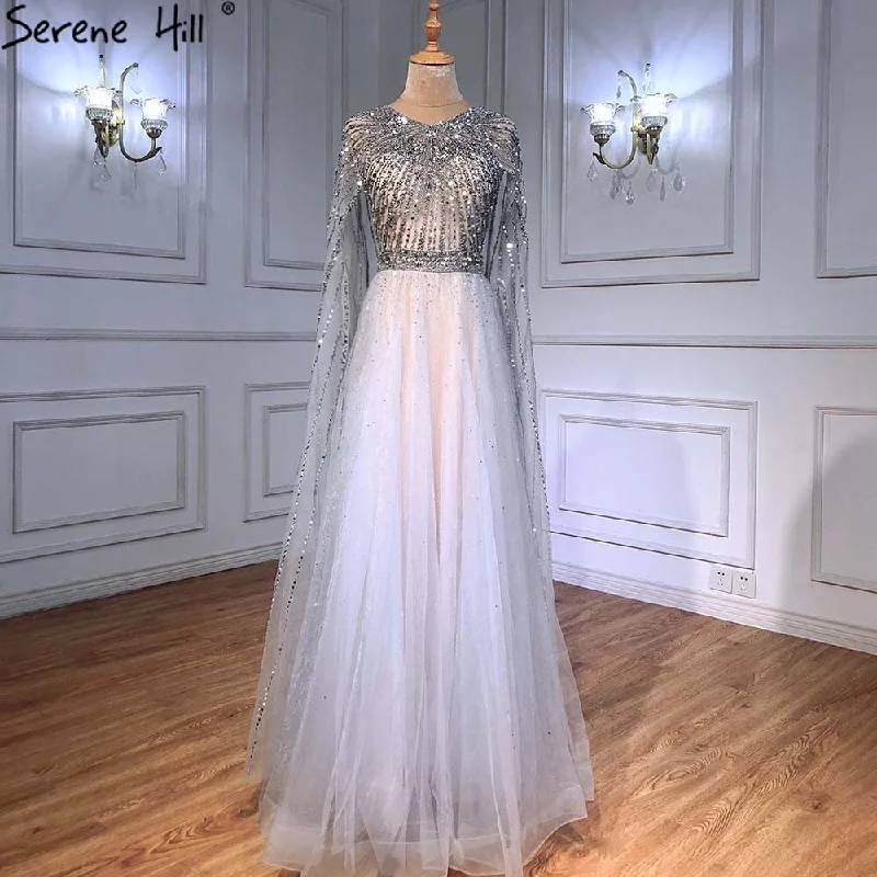 Today’s Deal Luxury Gold Arabia Cape sleeves Beaded A-Line Evening Dresses Gowns 2024 For Woman Party Serene Hill LA71362