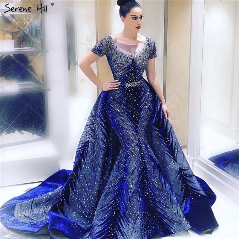 Special Discount Serene Hill 2024 Muslim Velvet Fabric Mermaid Luxury Blue Evening Dresses Dress With Skirt Formal Dress Plus Size LA60914 Special Discount Serene Hill 2024 Muslim Velvet Fabric Mermaid Luxury Blue Evening Dresses Dress With Skirt Formal Dress Plus Size LA60914