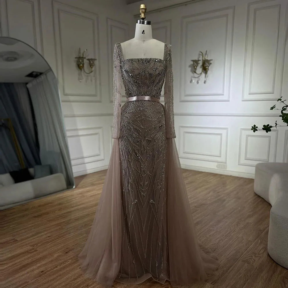 Incredible Offers Serene Hill Arabic Nude Mermaid Beaded Luxury Dubai Long Evening Dress 2-in-1 Skirt with Overskirt Women's Party 2024 LA72261A