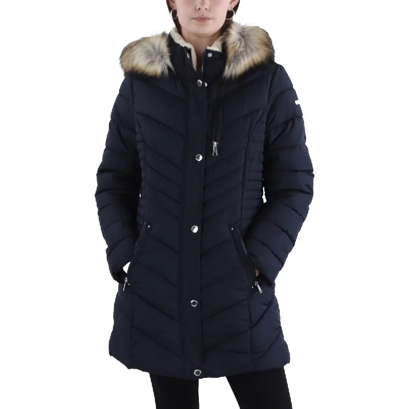 Price Drop Laundry by Shelli Segal Womens Faux Fur Trim Hooded Puffer Jacket