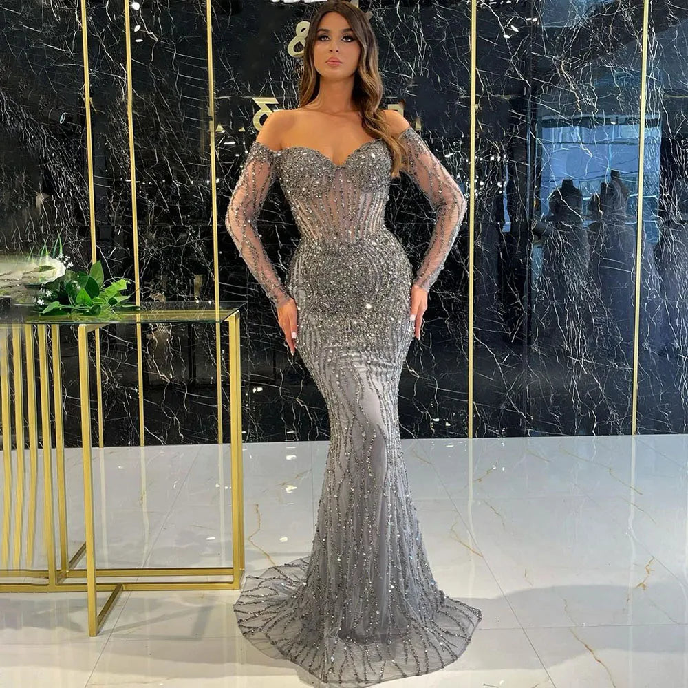 Friends and Family Sale Serene Hill Grey Mermaid Spaghetti Strap Luxury Beaded Elegant Evening Dresses Gowns 2024 For Woman Wedding Party LA71650 Friends and Family Sale Serene Hill Grey Mermaid Spaghetti Strap Luxury Beaded Elegant Evening Dresses Gowns 2024 For Woman Wedding Party LA71650