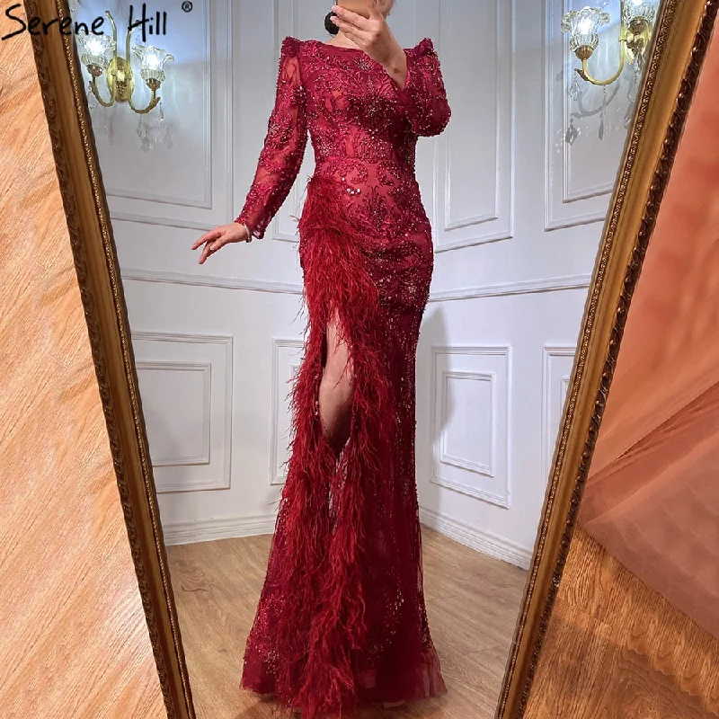 Deal Zone Serene Hill Grey Mermaid Split Luxury Evening Dresses Gowns 2024 Elegant Beadings Feathers Formal Women Party LA70828 Deal Zone Serene Hill Grey Mermaid Split Luxury Evening Dresses Gowns 2024 Elegant Beadings Feathers Formal Women Party LA70828