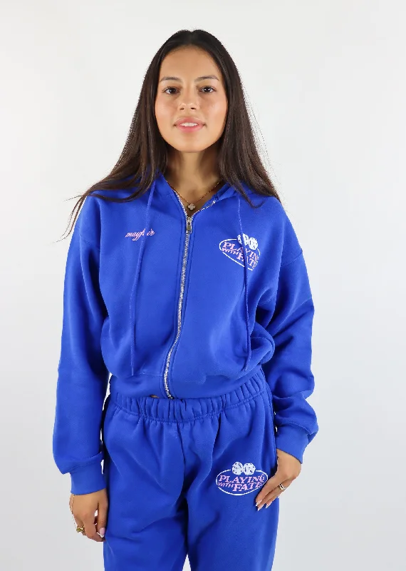 Savings Galore Mayfair Playing With Fate Fitted Zip-Up Hoodie ★ Cobalt Blue