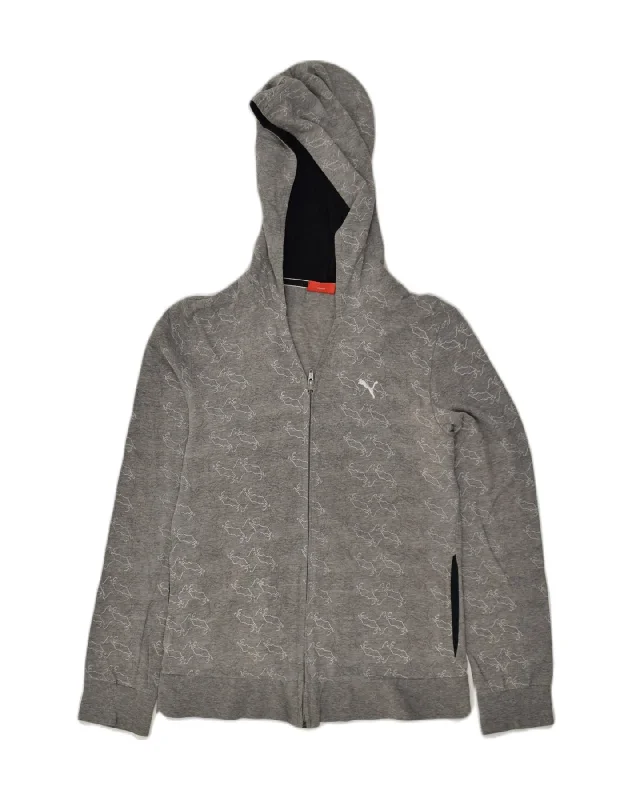 Daily Deals PUMA Womens Graphic Zip Hoodie Sweater UK 10 Small Grey Cotton