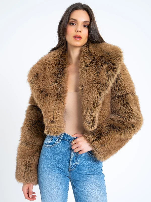 Great Bargains Yadavi Brown Vegan Fur Cropped Jacket