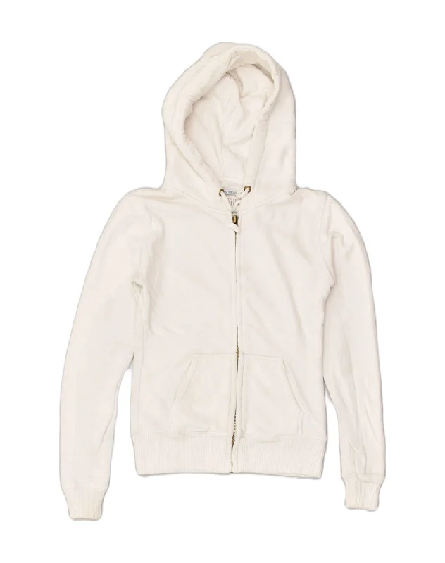 Discount Days JACK WILLS Womens Graphic Zip Hoodie Sweater UK 8 Small White Cotton