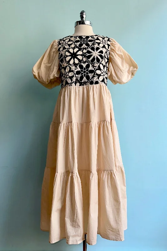 Mega Deal Crocheted Bodice Midi Dress in Off White