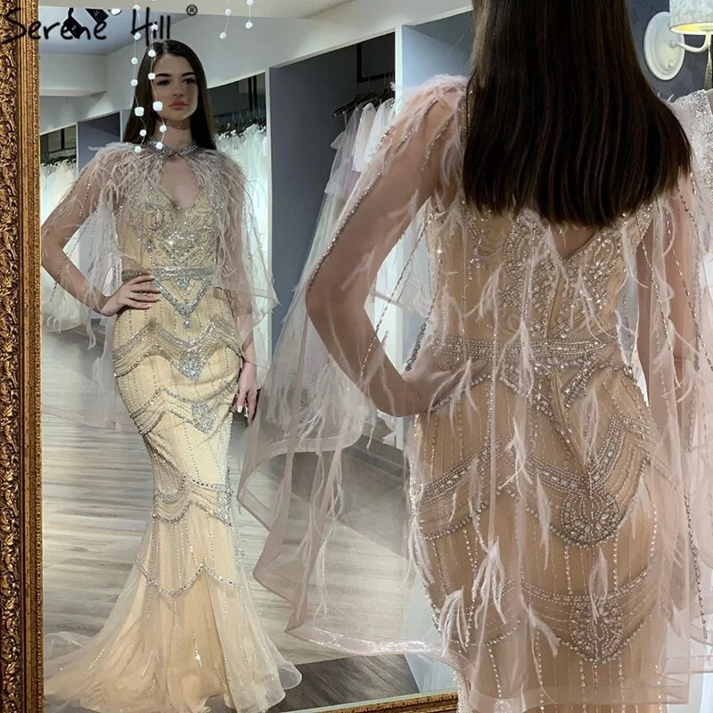 YEAR-End Clearance Nude Silver Mermaid V-Neck Sexy Evening Dresses 2024 Sleeveless Feathers Shawl Yarn Diamond Formal Dress Serene Hill LA70171B YEAR-End Clearance Nude Silver Mermaid V-Neck Sexy Evening Dresses 2024 Sleeveless Feathers Shawl Yarn Diamond Formal Dress Serene Hill LA70171B