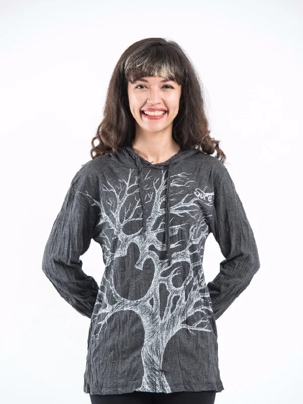 Buy More, Save More Sure Design Unisex Om Tree Hoodie Silver on Black