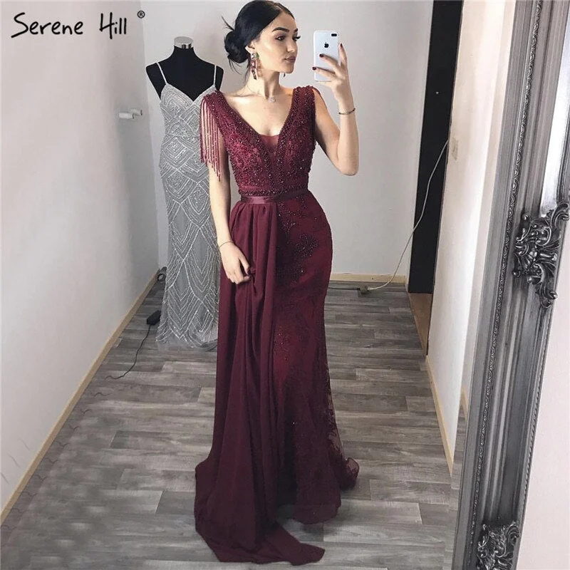 Instant Discount Serene Hill Wine Red with Removable Sashes Evening Gowns 2024 Dubai Plus Size Beading Tassel Luxury Formal Dress LA60846 Instant Discount Serene Hill Wine Red with Removable Sashes Evening Gowns 2024 Dubai Plus Size Beading Tassel Luxury Formal Dress LA60846