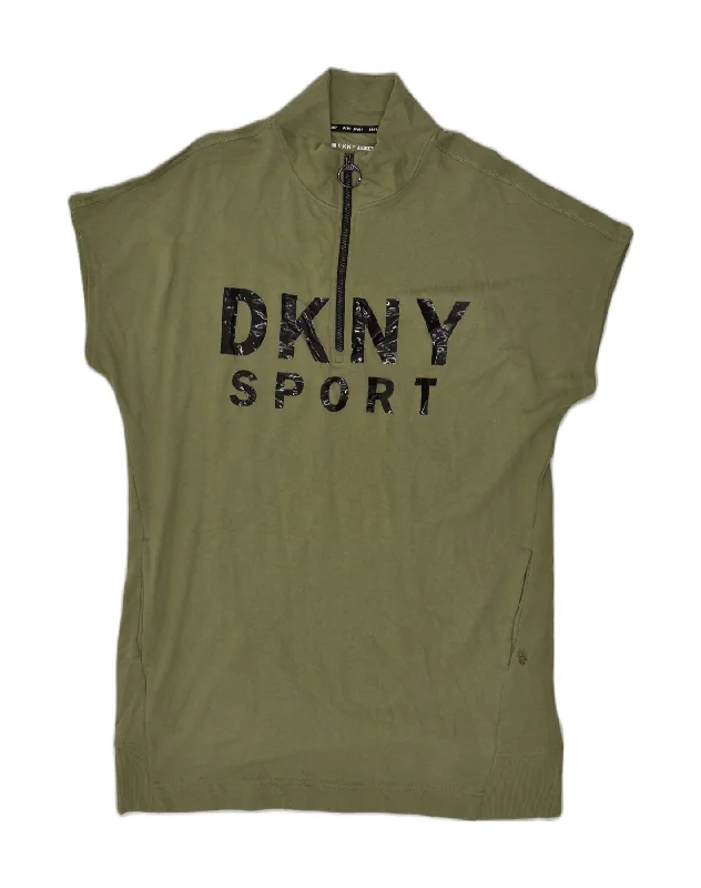 Overstock Sale DKNY Womens Short Sleeve Graphic Sweatshirt Jumper UK 18 XL Khaki Cotton