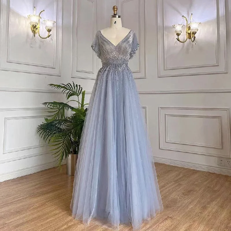 New Arrival Serene Hill Arabic A-Line Blue Sexy V NECK Luxury Beaded Dubai Evening Dresses For Women Elegant Party 2024 LA71899 New Arrival Serene Hill Arabic A-Line Blue Sexy V NECK Luxury Beaded Dubai Evening Dresses For Women Elegant Party 2024 LA71899