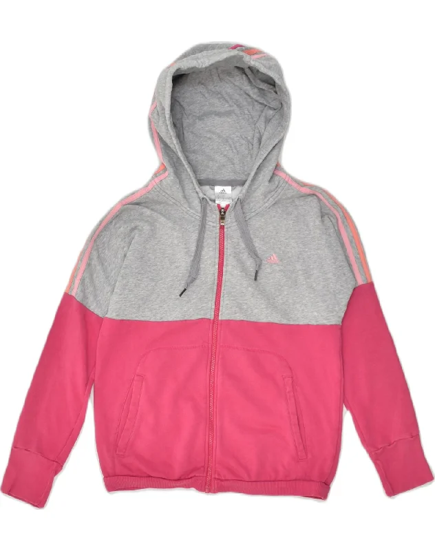 Blowout Sale ADIDAS Womens Zip Hoodie Sweater UK 8/10 Small Pink Colourblock Cotton