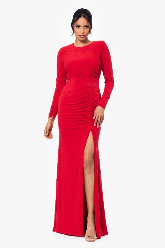 Loyalty Reward "Brittany" Long Jersey Knit Long Sleeve Rouched Dress