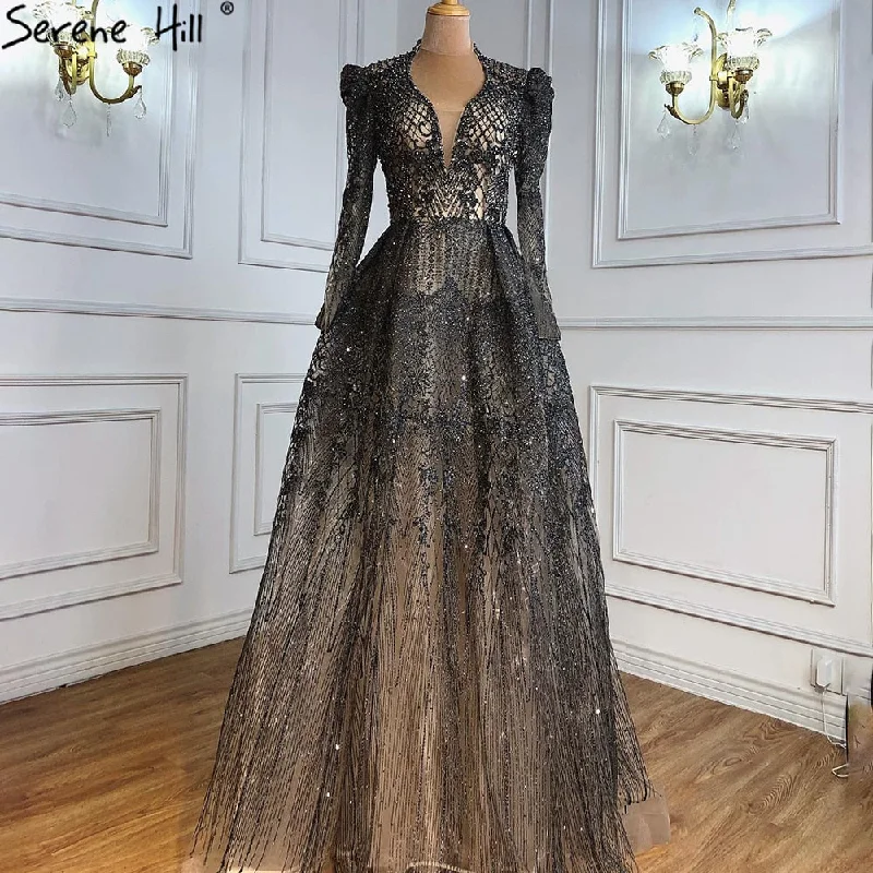 Seasonal Clearance Serene Hill Muslim Grey Luxury A lineEvening Dresses Gowns 2024 A-Line Beading For Woman Wedding Party LA71126 Seasonal Clearance Serene Hill Muslim Grey Luxury A lineEvening Dresses Gowns 2024 A-Line Beading For Woman Wedding Party LA71126