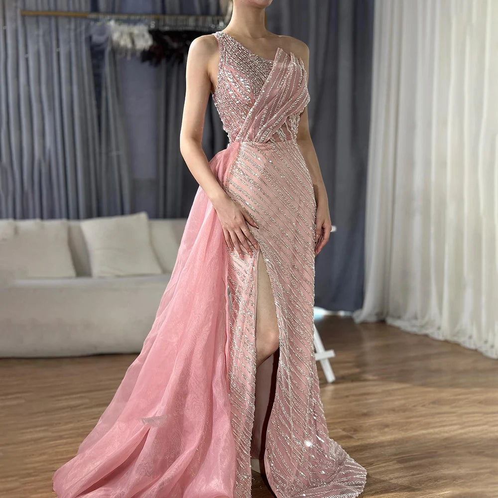 Fantastic Deals Serene Hill 2024 Blue One Shoulder Split Saudi Evening Gown with Beaded Side Overskirt Dress for Formal Occasion LA72732 Fantastic Deals Serene Hill 2024 Blue One Shoulder Split Saudi Evening Gown with Beaded Side Overskirt Dress for Formal Occasion LA72732