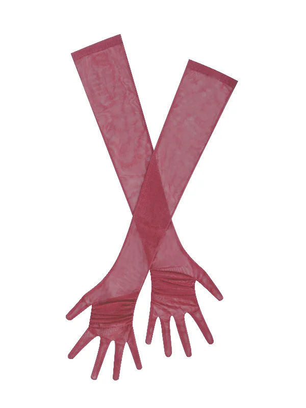 Clearance Items Qira Maroon Mesh Opera-length Gloves
