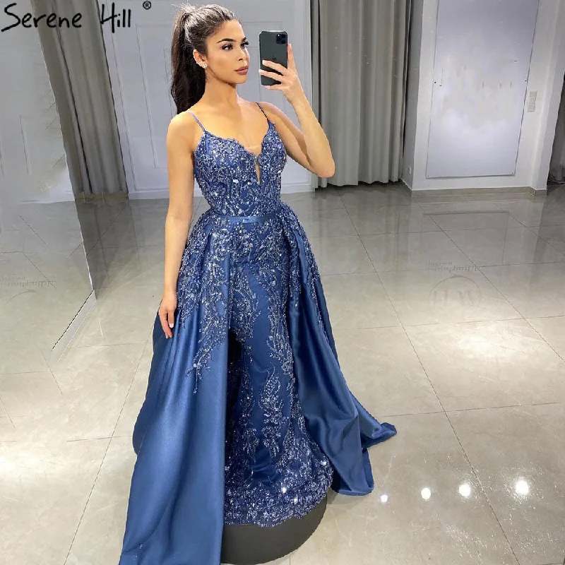 Closeout Serene Hill Blue Mermaid Detachable Skirt Evening Dresses Gowns 2024 Beaded Luxury  Elegant For Women Party LA71179