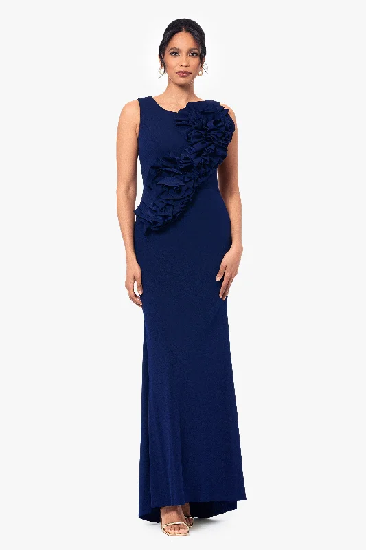 Price Cut "CeCe" Long Scuba Crepe 3D Flower Dress