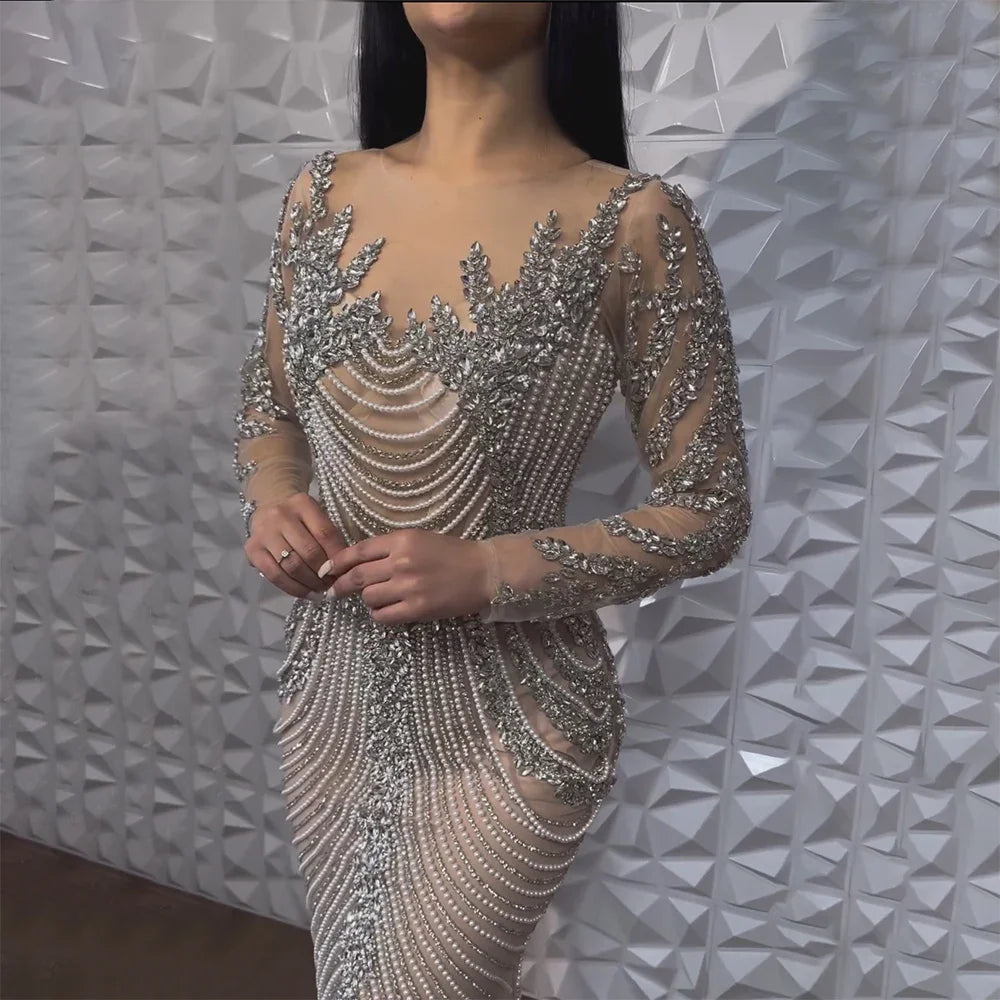 Hurry In Serene Hill Arabic Luxury Crystal Pearls Sliver Nude Dubai Evening Dresses for Women Wedding Formal Prom Party Gown 2024 LA72478 Hurry In Serene Hill Arabic Luxury Crystal Pearls Sliver Nude Dubai Evening Dresses for Women Wedding Formal Prom Party Gown 2024 LA72478