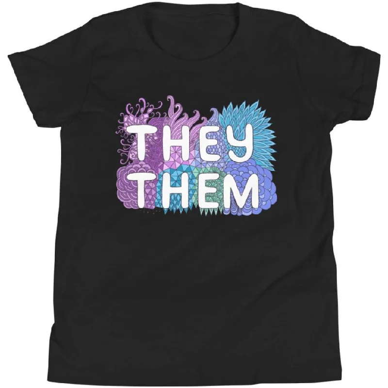 Shop and Save They/Them Pronouns Pastel Doodles -- Youth/Toddler T-Shirt