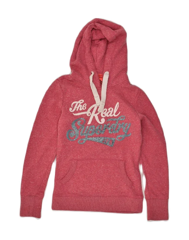 Huge Savings SUPERDRY Womens Graphic Hoodie Jumper UK 2 2XS Red Polyester