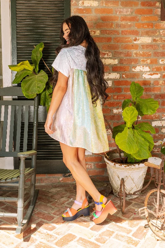 Price Meltdown White Iridescent Sequin Cape Back Dress