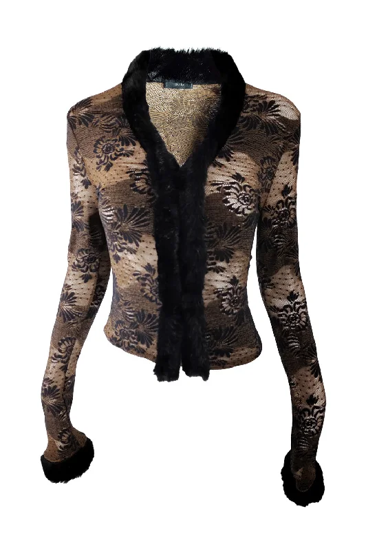 Super Sale Ikito Vintage Brown Lace & Black Faux Fur Jacket, 1990s