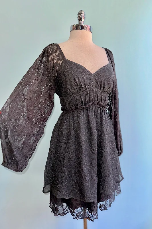 Closeout Charcoal Sweetheart Lace Sleeve Mini Dress
