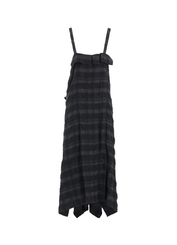 Best Seller FULLING FINISHED SHADOW CHECK PLEATED SHOULDER STRAP DRESS