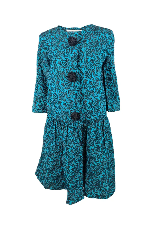 Price Drop Vintage Blue & Black Brocade Oversized Coat, 1960s