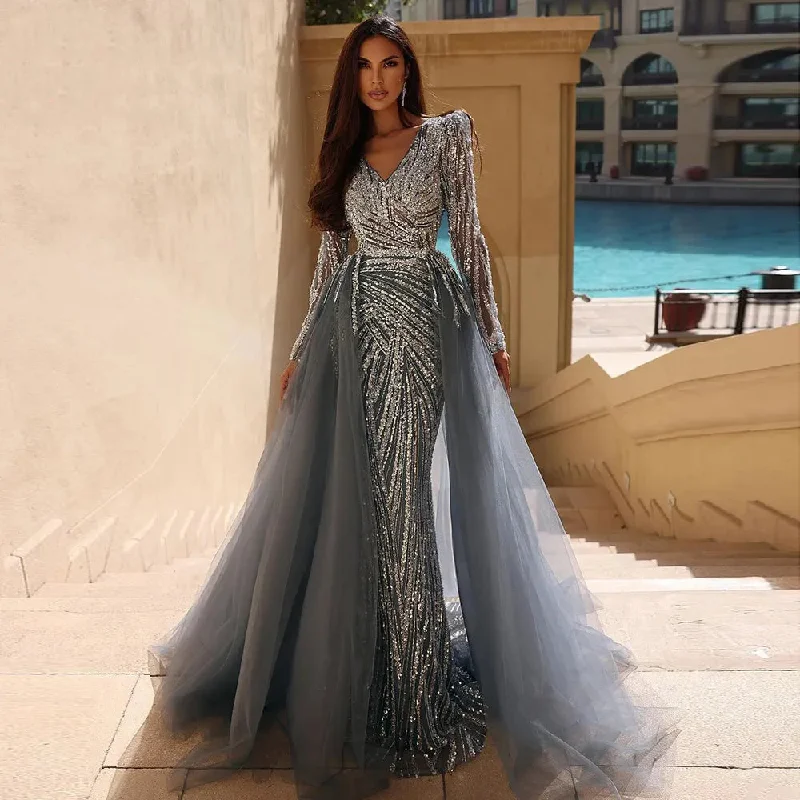 Act Now Serene Hill Dubai Mermaid Beaded Luxury Blue Muslim Evening Dresses Gowns with Detachable Skirt 2024 For Women Party LA71750 Act Now Serene Hill Dubai Mermaid Beaded Luxury Blue Muslim Evening Dresses Gowns with Detachable Skirt 2024 For Women Party LA71750