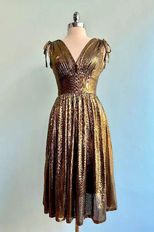 Hurry In Gigi Gold Midi Dress by Hell Bunny