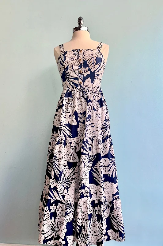 Limited Edition Navy Tropical Floral Tank Midi Dress