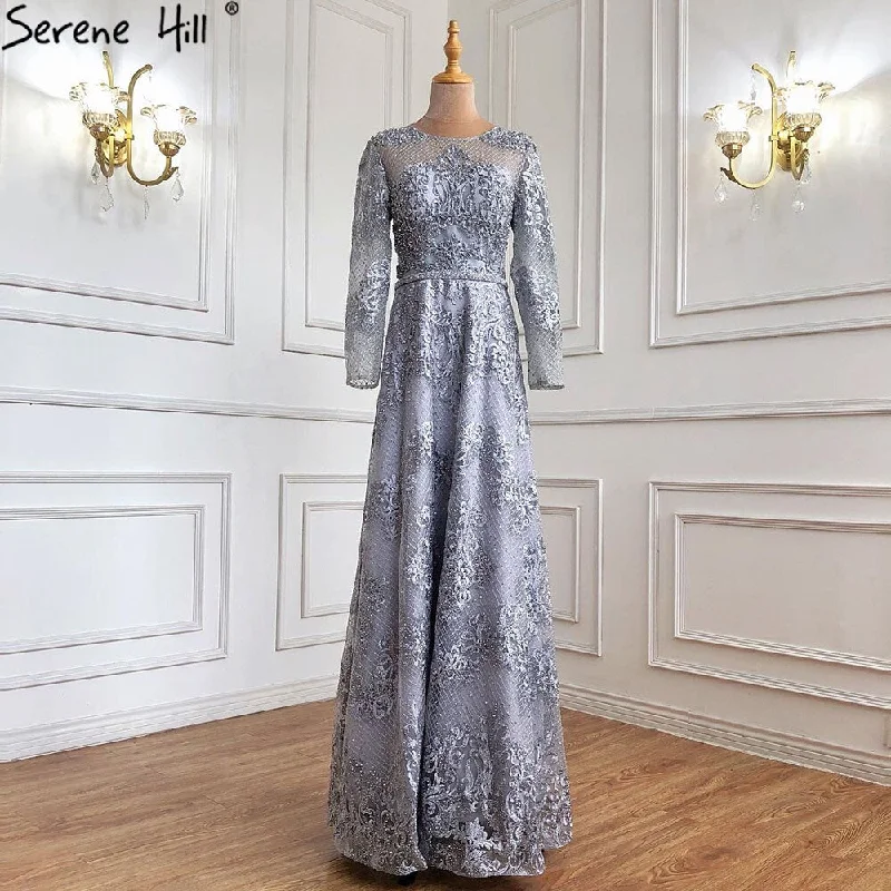Early Access Serene Hill Muslim Grey A-Line Evening Dresses Gowns 2024 Luxury Beaded Lace For Women Wedding Party LA71308 Early Access Serene Hill Muslim Grey A-Line Evening Dresses Gowns 2024 Luxury Beaded Lace For Women Wedding Party LA71308