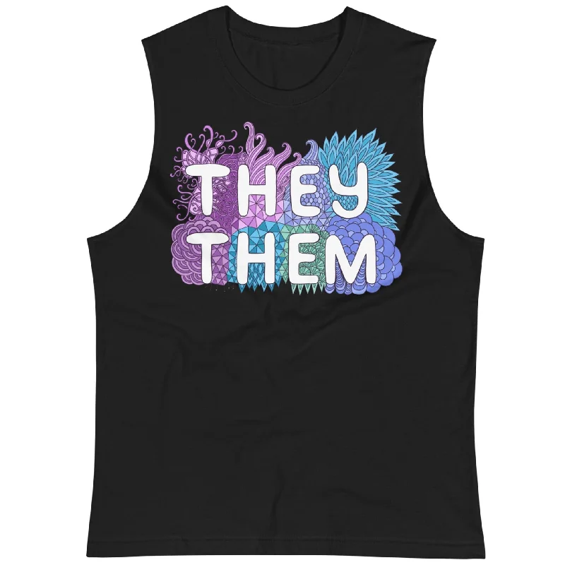 Discount Deals They/Them Pronouns Pastel Doodles -- Straight Cut Tanktop