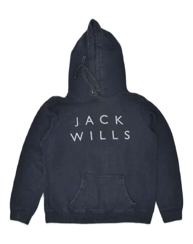 Price Slash JACK WILLS Womens Graphic Hoodie Jumper UK 14 Large  Navy Blue Cotton