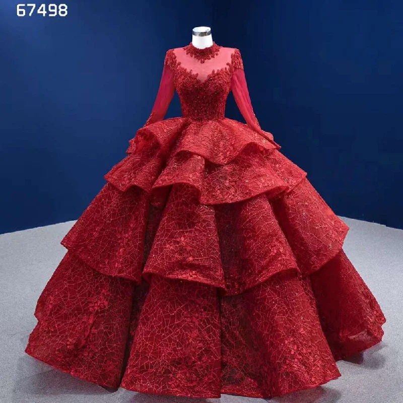 Super Savings Serene Hill Red Long SsleevesLuxury Lace Beaded Lace Up Ball Gown Bride Gowns Wedding Dress 2024 High End Custom Made HM67498