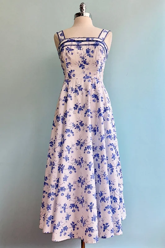 Discount Extravaganza Blue Floral Ivy Midi Tank Dress by Timeless London