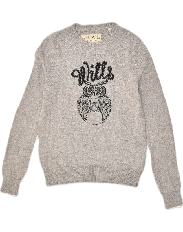 Special Promotion JACK WILLS Womens Graphic Crew Neck Jumper Sweater UK 10 Small Grey