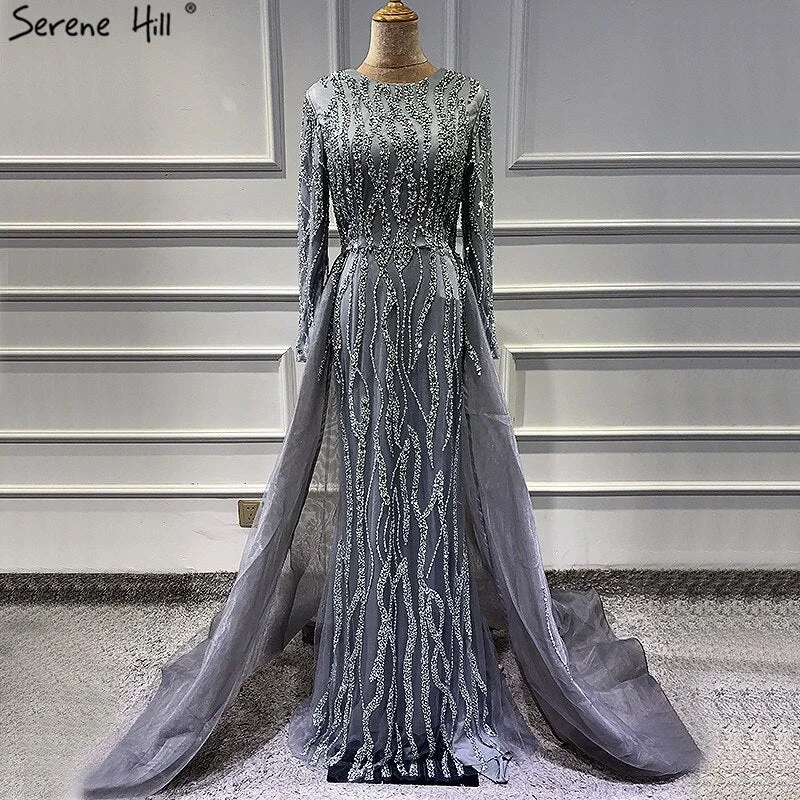 Deal Mania Grey Mermaid Luxury Dubai Designer Evening Dresses Beading Sequined Fashion Long Sleeves Evening Gowns 2024 Serene Hill LA6302 Deal Mania Grey Mermaid Luxury Dubai Designer Evening Dresses Beading Sequined Fashion Long Sleeves Evening Gowns 2024 Serene Hill LA6302